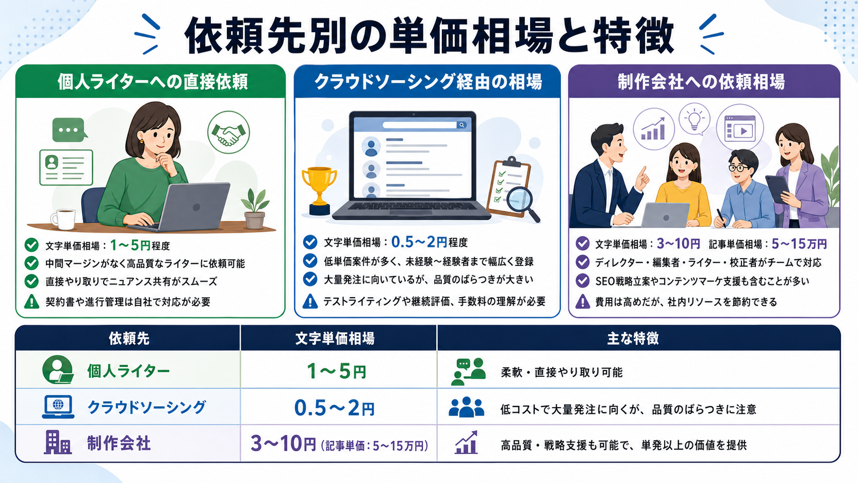 依頼先別の単価相場と特徴