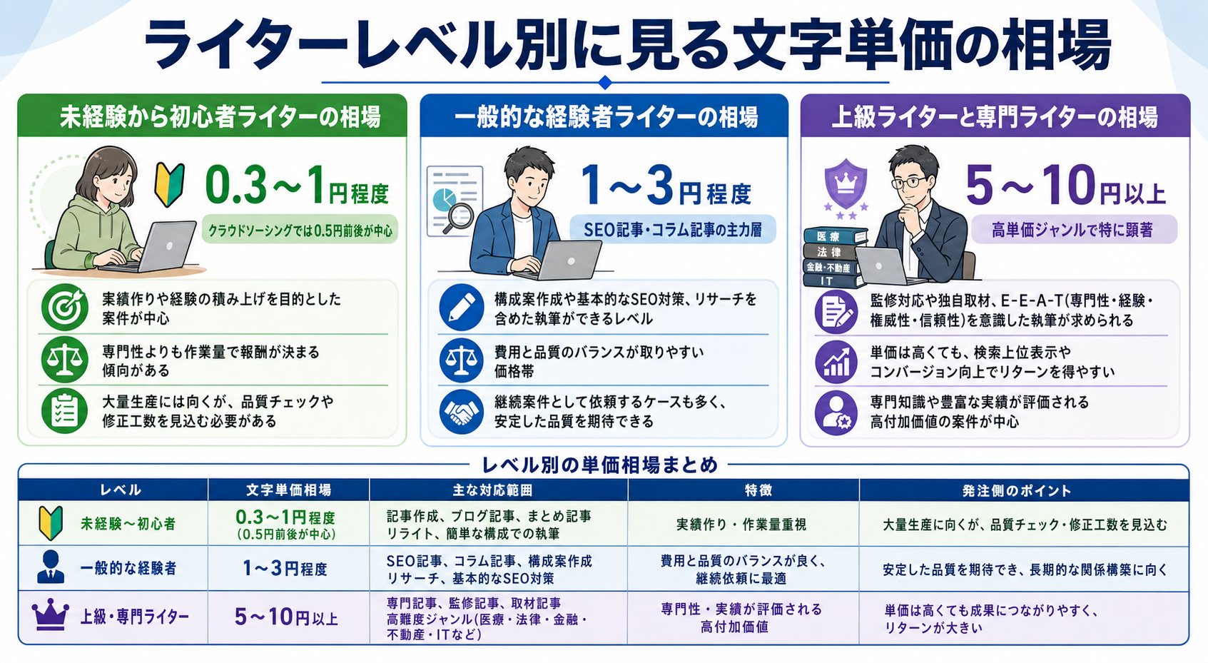 ライターレベル別に見る文字単価の相場